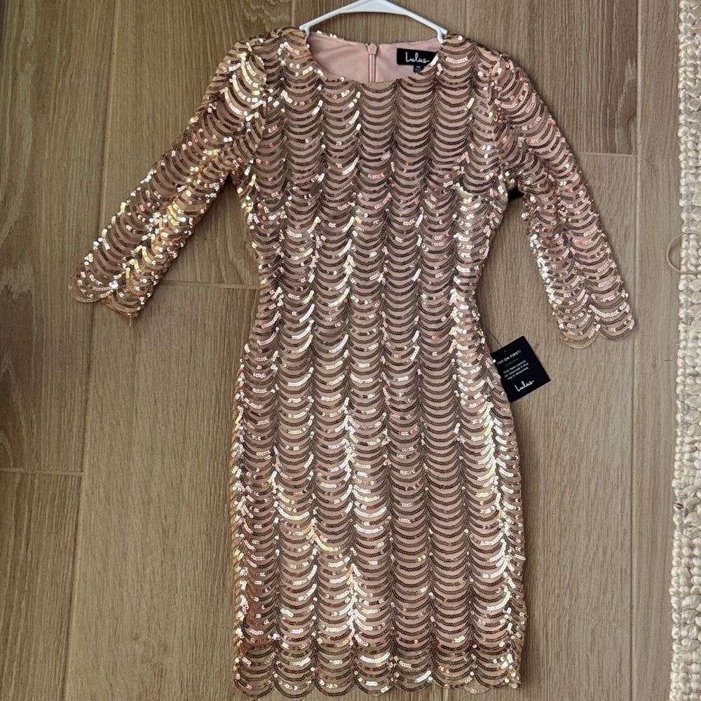 Lulu's Shimmering Rose Gold Sequin Dress